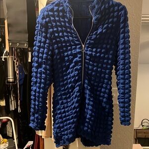 Women's Blue Textured romper, has nice stretch, Add a belt& hosiery n boots